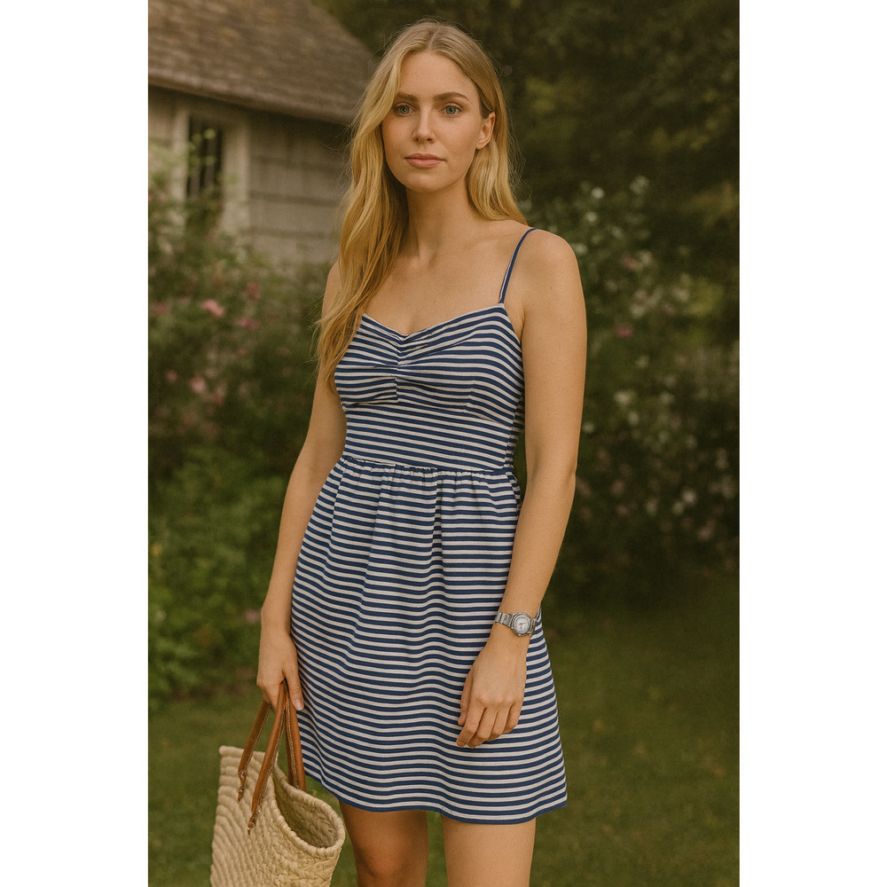 Polo Ralph Lauren Dress Blue White Cotton Striped Spaghetti Strap Size 8 Preppy